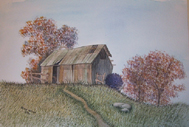 Watercolor of Barn on Hill (2006)